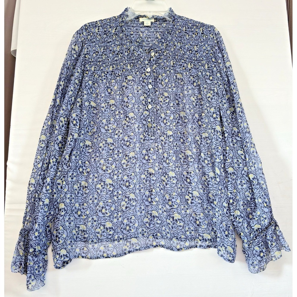 Sundance Womens Blouse Purple Floral Long Sleeve Sheer boho hippie Large